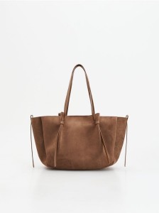 Torebka shopper z imitacji zamszu - brązowy