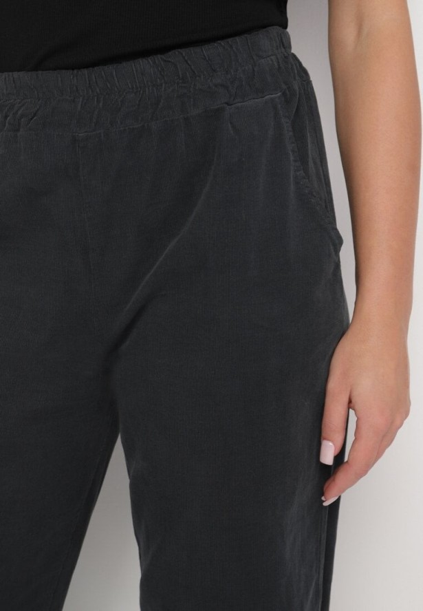 Ciemnoszare Bawełniane Spodnie z Wysokim Stanem Melili