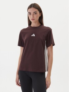 adidas T-Shirt Essentials 3-Stripes JX7621 Brązowy Regular Fit