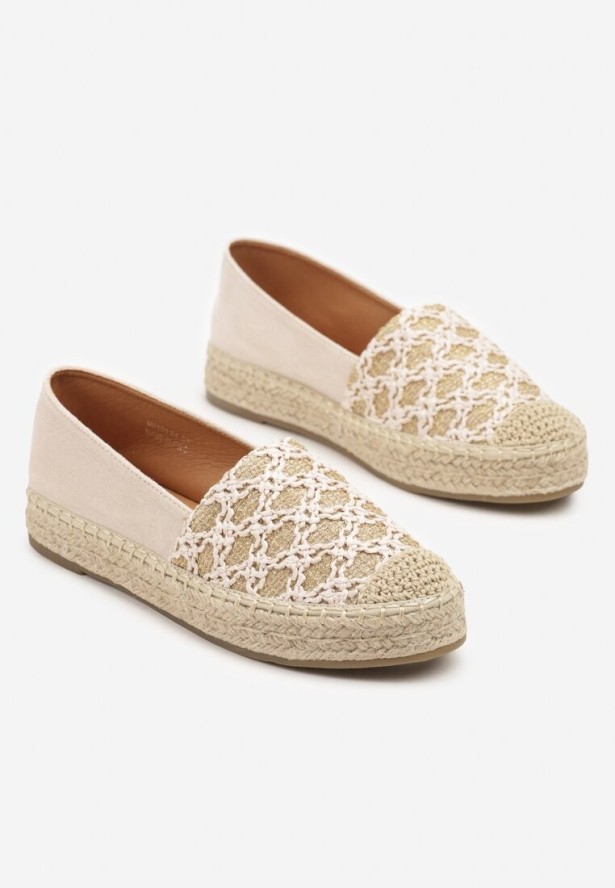 Beżowe Espadryle z Plecionym Sznurkiem i Geometrycznym Wzorem Sdivira