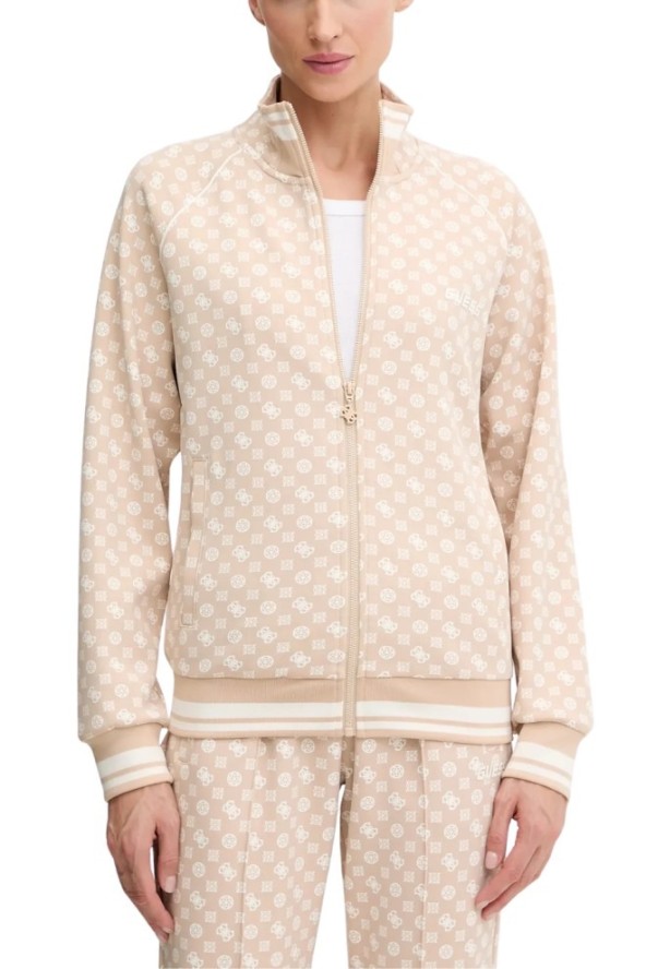 GUESS Beżowa rozpinana damska bluza w monogram Aggie, Rozmiar XS