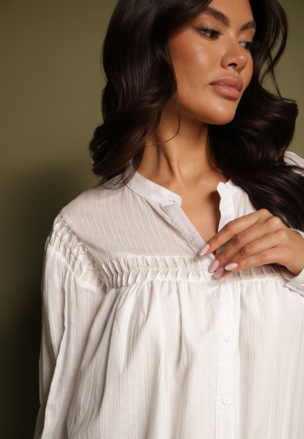 Biała Koszula z Bawełny z Ozdobnymi Wstawkami Lakinia