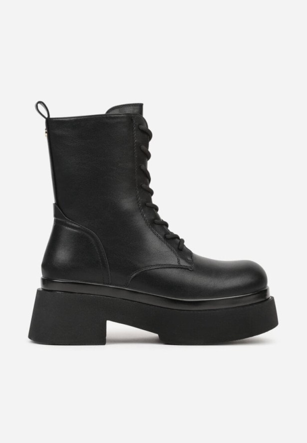 Czarne Botki Workery na Grubej Podeszwie Tuseena