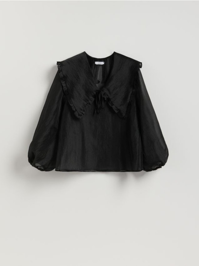 Bluzka z ozdobnym kołnierzem - czarny