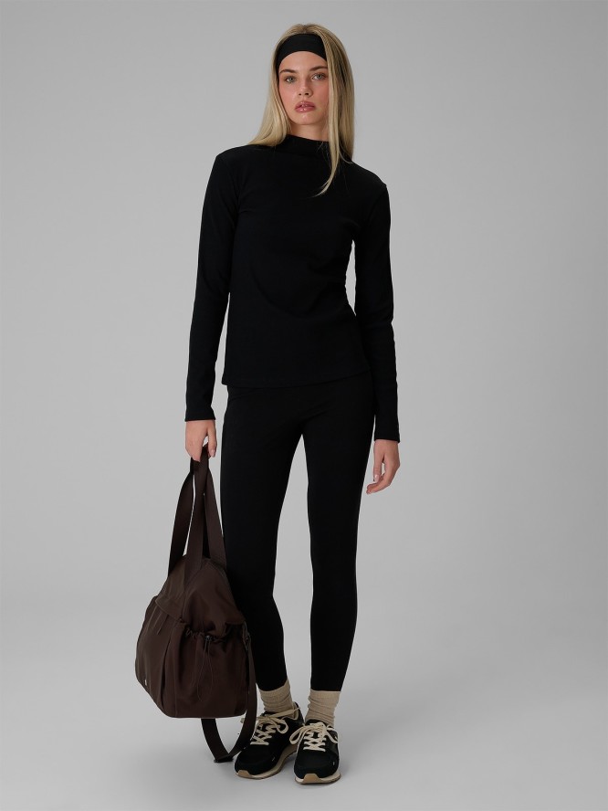 4F Longsleeve slim z prążkowanej dzianiny damski - czarny M