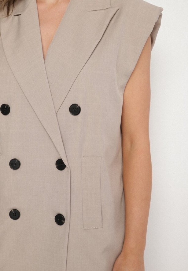 Beżowa Kamizelka Garniturowa z Usztywnionymi Ramionami Ellavessa
