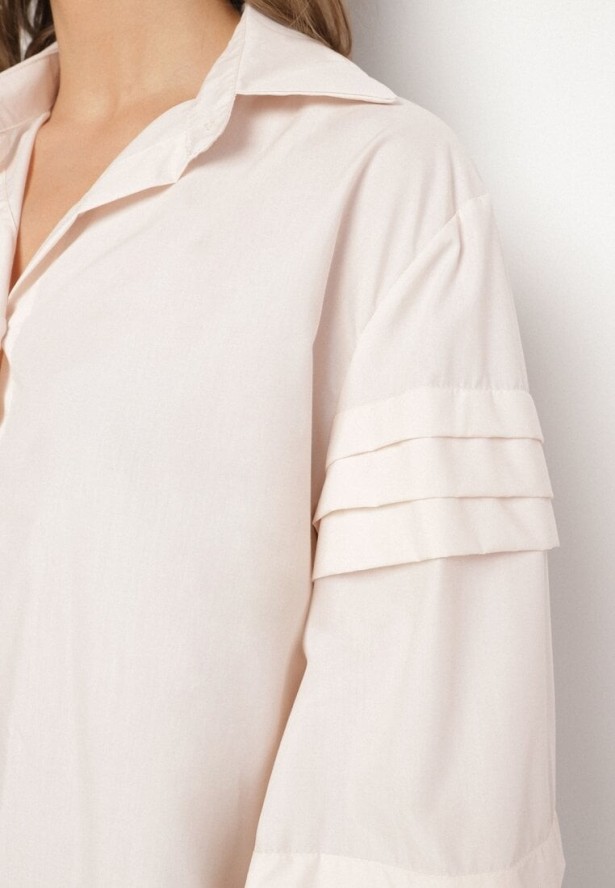 Jasnobeżowa Koszula z Bawełną Ozdobiona Szerokimi Rękawami Edimelia