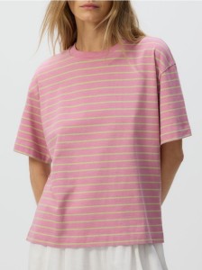 Bawełniany t-shirt w paski - różowy
