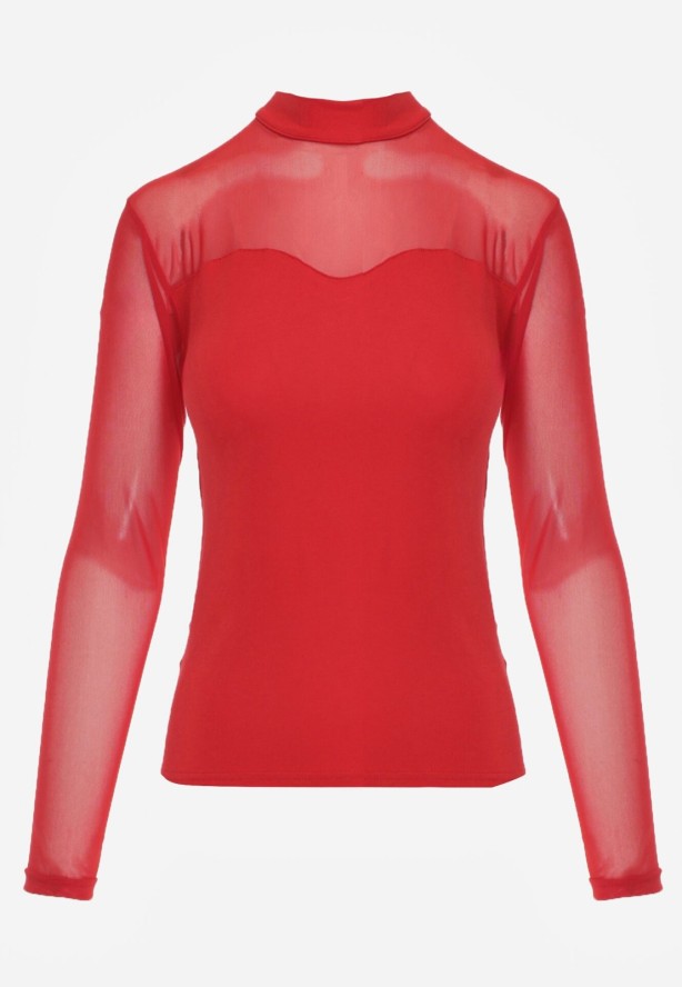 Czerwona Bluzka z Siateczkową Górą i Półgolfem Lufenna