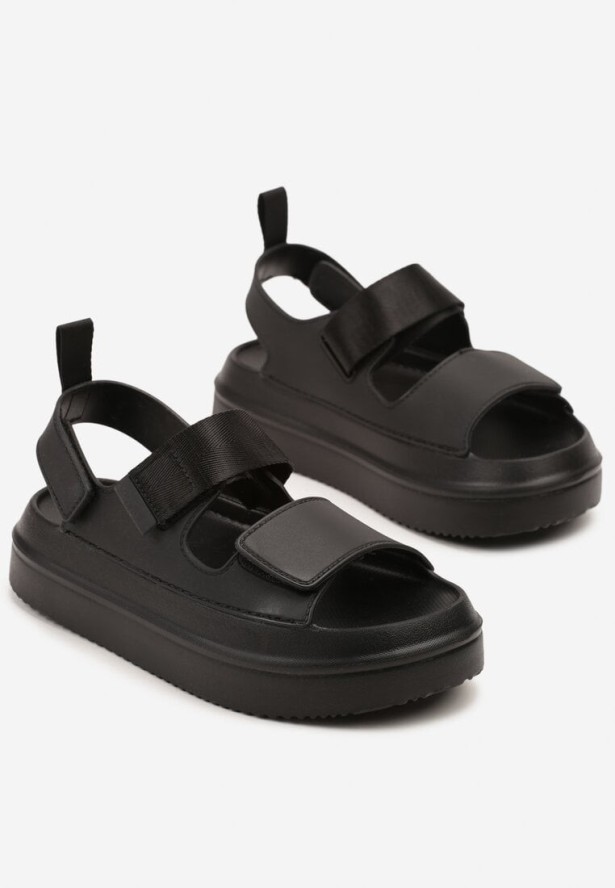 Czarne Sandały na Piankowej Platformie z Zapięciem na Rzep Vonamia
