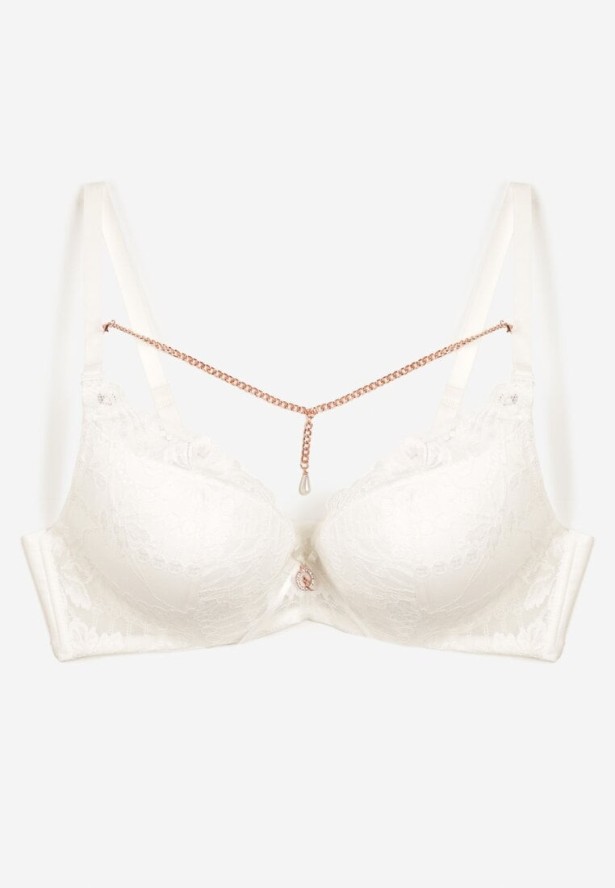 Jasnobeżowy Biustonosz Push Up z Łańcuszkiem Imitującym Naszyjnik Amarainna