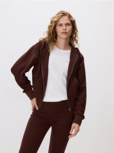 Rozpinana bluza z kapturem - brązowy