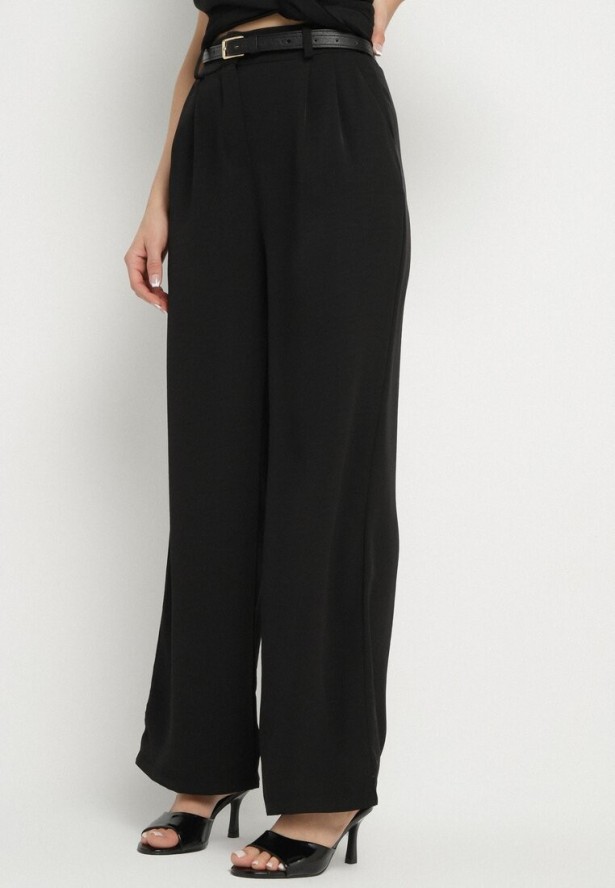 Czarny Komplet Koszula z Asymetrycznym Wiązaniem i Szerokie Spodnie Filivara