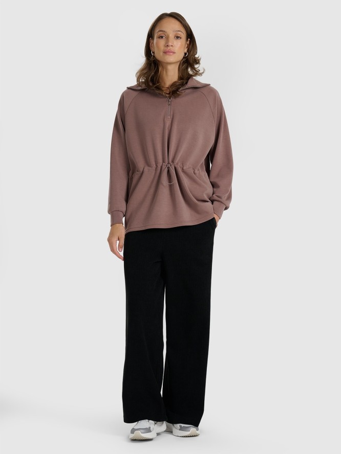 4F Bluza dresowa nierozpinana z modalem damska - brązowa XS