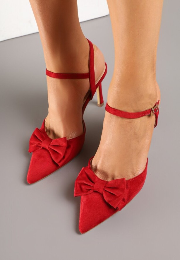Czerwone Sandały na Szpilce Vices z Kokardą Saralin