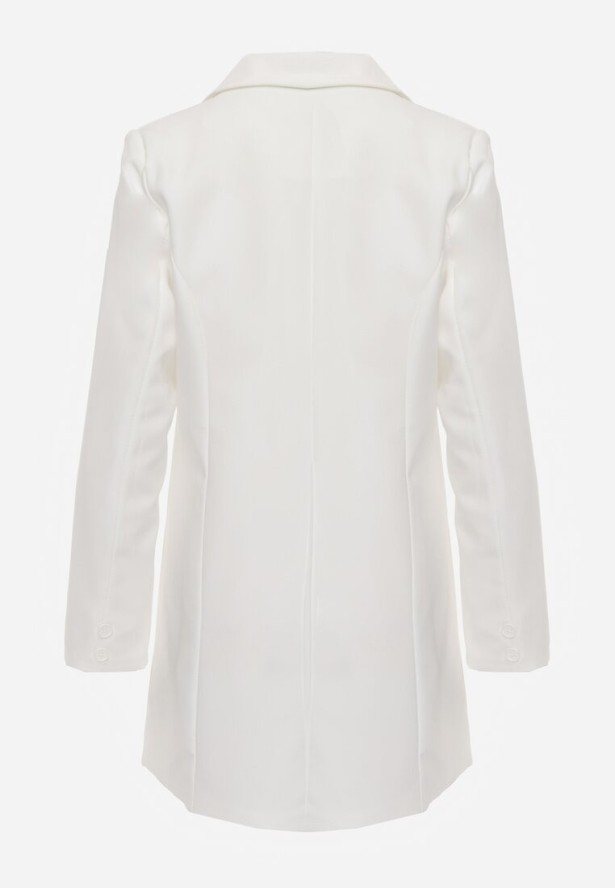 Biała Marynarka Sukienka z Aplikacjami 3D w Kształcie Kwiatów i Zapięciem na Guziki Lorira