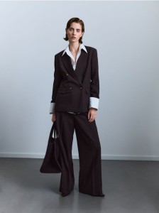 Szerokie spodnie z kantem - ciemnobrązowy