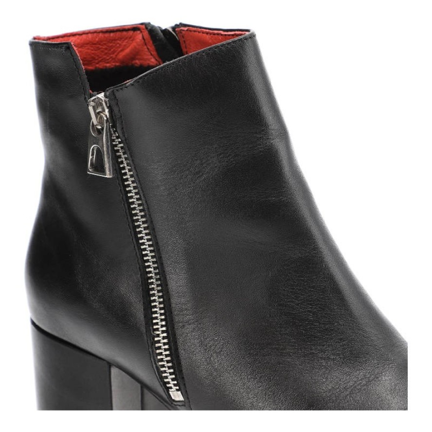 Czarne Botki Karino Ocieplane Skórzane Buty Na Obcasie