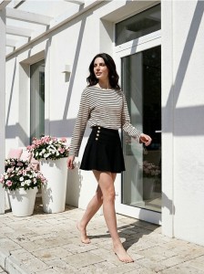 Spódnica mini z ozdobnymi guzikami - czarny