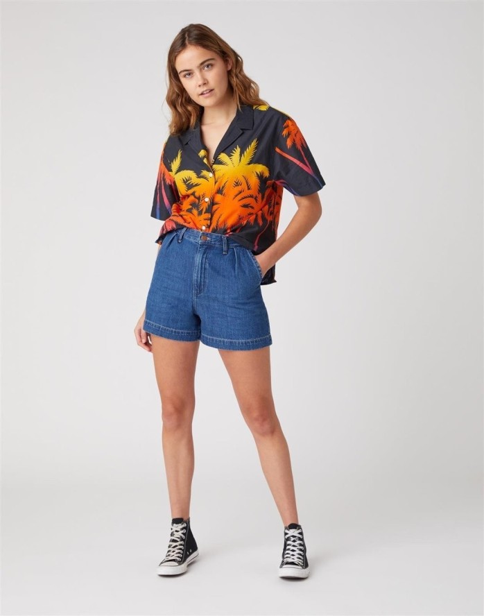 DAMSKA KOSZULA Z KRÓTKIM RĘKAWEM WRANGLER CUBAN SHIRT FADED BLACK W5R36SXV6 112130308