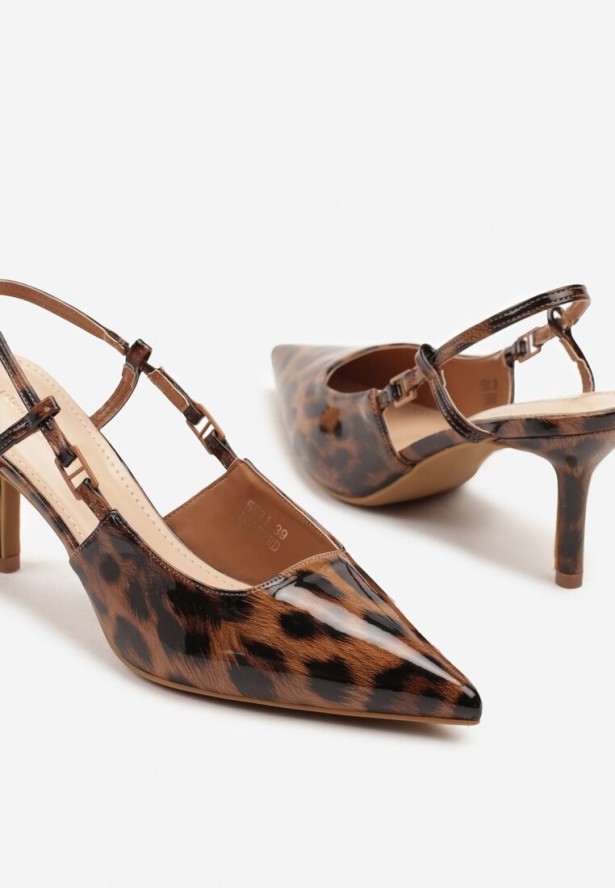 Panterkowe Sandały Lakierowane na Szpilce z Noskiem w Szpic Odisene