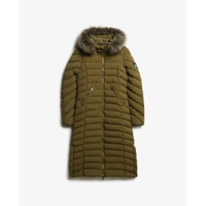 Długa kurtka z kapturem z sztucznego futra dla kobiet Superdry Fuji