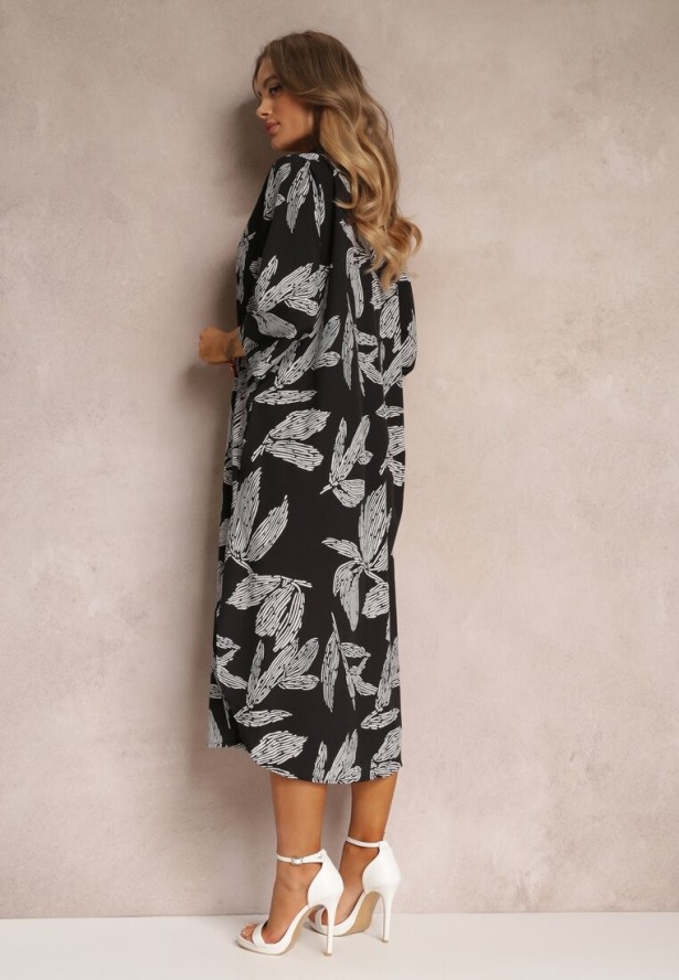 Czarna Sukienka Koszulowa w Kwiaty Siois