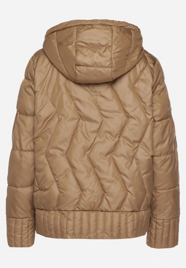 Ciemnobeżowa Dwustronna Kurtka Pikowana z Kieszeniami i Kapturem Eralethra