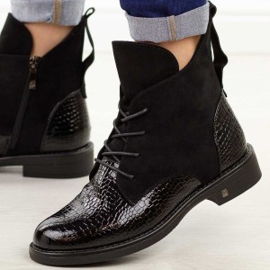 Czarne croco płaskie botki damskie Potocki 12080