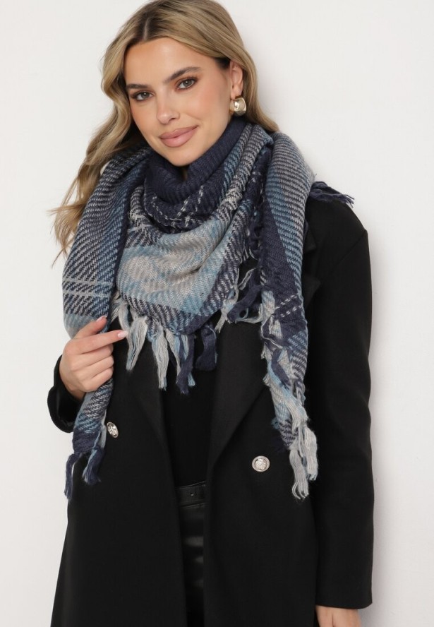 Granatowy Szalik Ozdobiony Paskami Sialinia