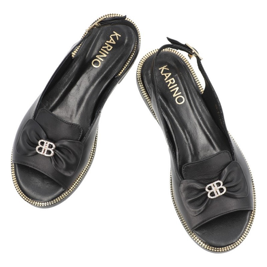 Czarne Sandały Karino Wygodne Obuwie Damskie Z Kokardą