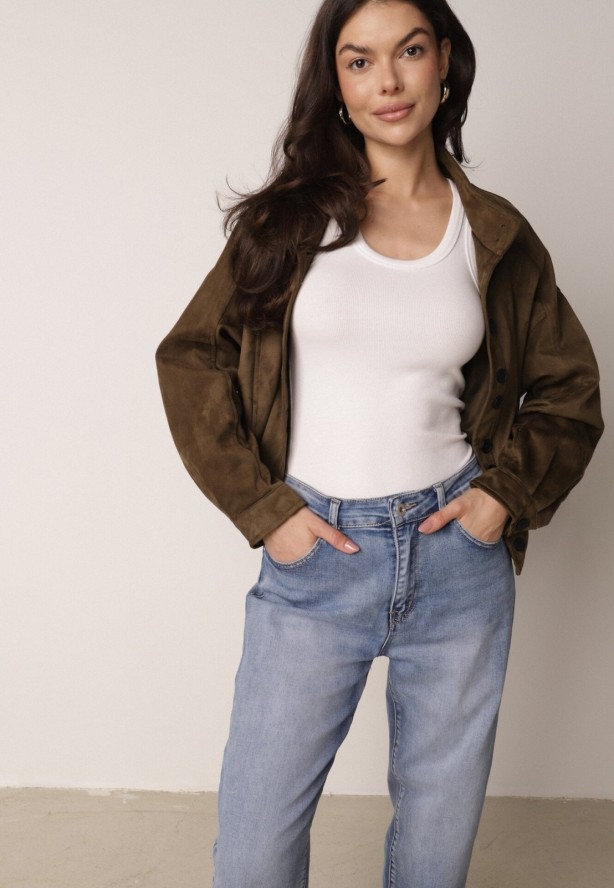 Niebieskie Klasyczne Jeansy Mom Fit z Wysokim Stanem z Bawełny Charvielle