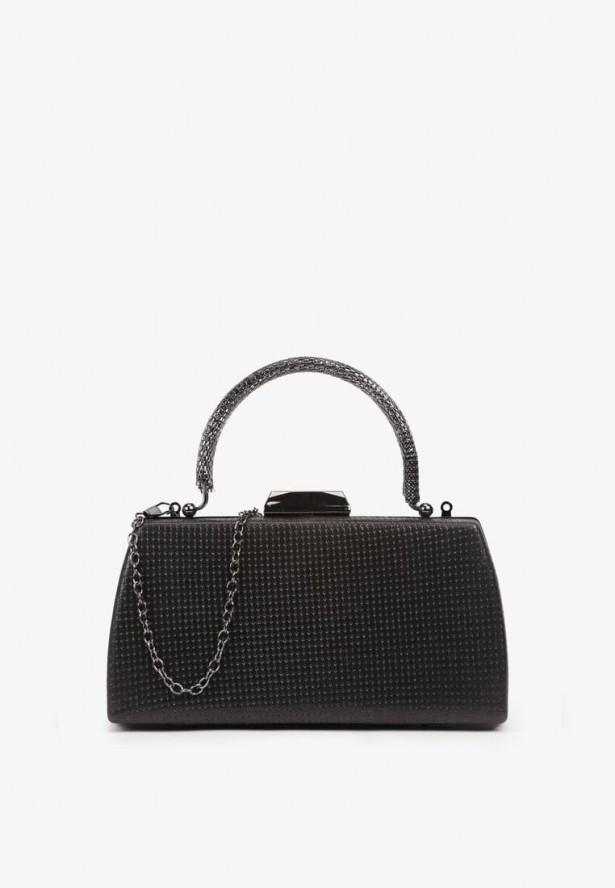 Czarna Torebka Kopertówka z Metalową Rączką i Łańcuszkiem Xilagia