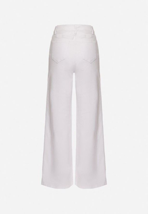 Białe Jeansy z Wysokim Stanem i Szeroka Nogawką Salliton