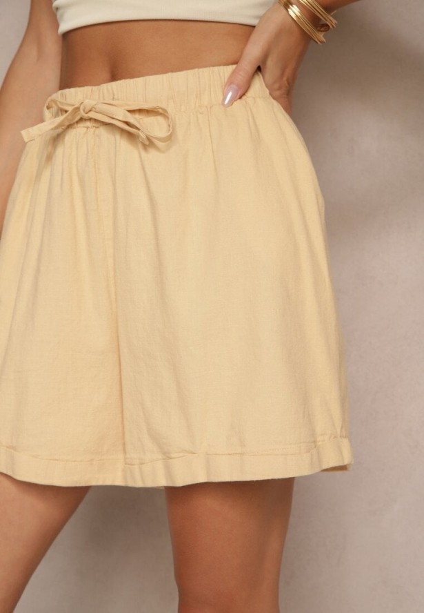 Beżowe Szorty z Bawełny z Gumką w Talii Sarilora