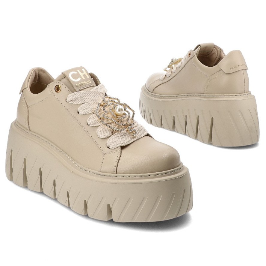Beżowe Sneakersy Chebello Modne Obuwie Damskie Na Platformie