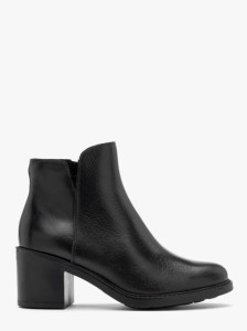 Czarne botki z ozdobnym łączeniem skór