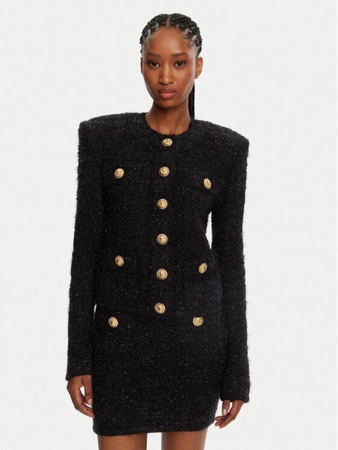 Balmain Kardigan DF1SK249KG43 Czarny Regular Fit