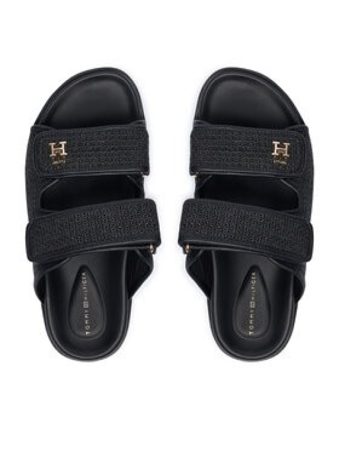 Tommy Hilfiger Klapki Double Strap Raffia FW0FW09122 Czarny
