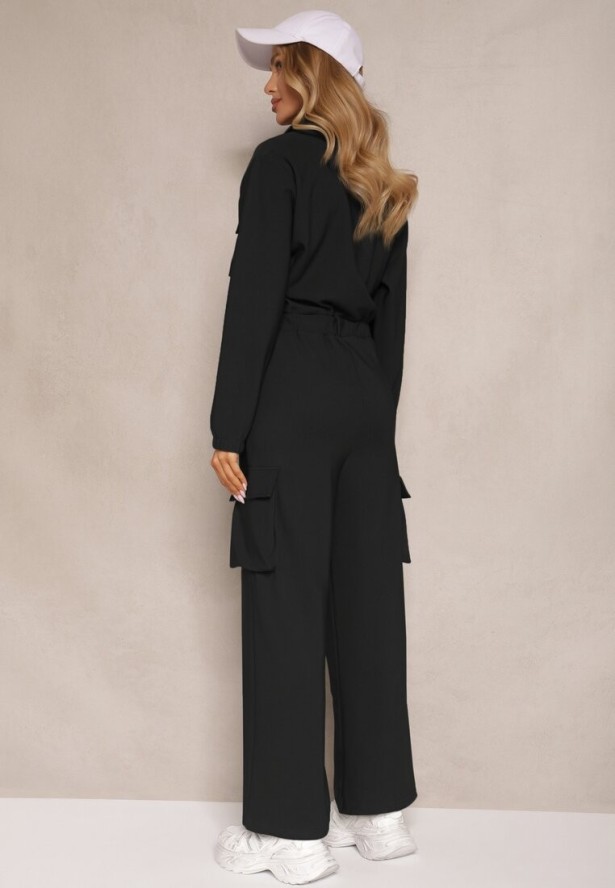 Czarny Kombinezon w Stylu Utility Taliowany Liarael