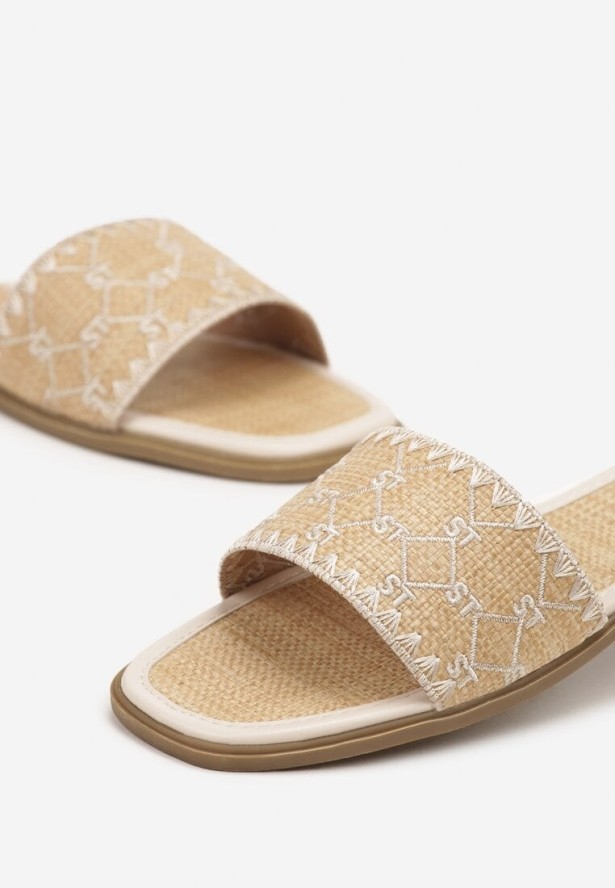 Beżowe Klapki z Geometrycznym Wzorem w Stylu Boho Zeroma