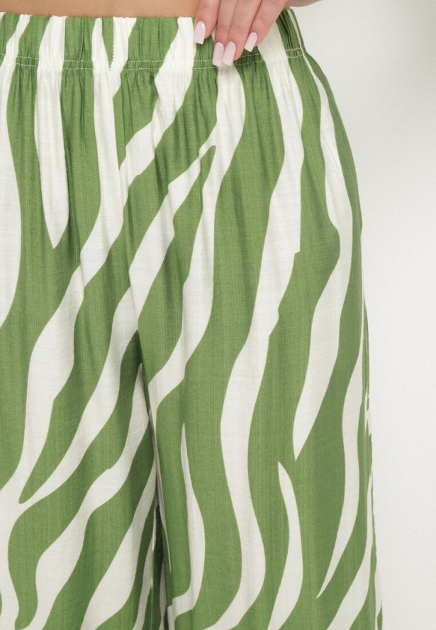 Zielono-Białe Szerokie Spodnie z Wysokim Stanem z Paskami Lisavitia