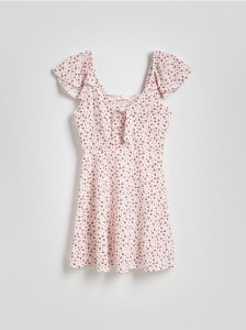 Sukienka mini z wiązaniem - złamana biel