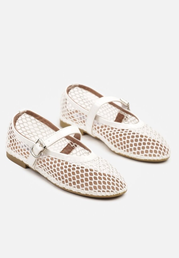 Białe Balerinki z Siateczki z Paskiem z Klamerką Artewi