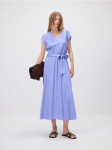 Sukienka midi z dodatkiem lnu - jasnoniebieski