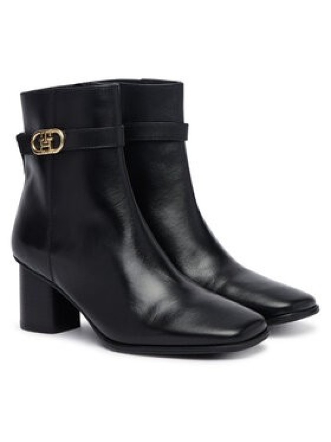 Tommy Hilfiger Botki Th Strap Leather Block Heel Boot FW0FW09488 Czarny