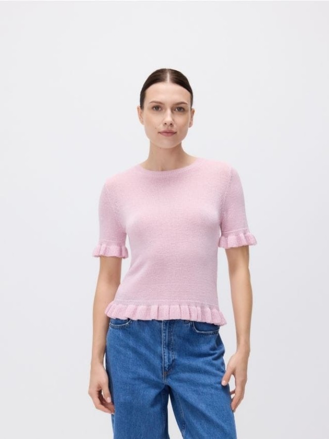 Bluzka z falbankami - pastelowy róż
