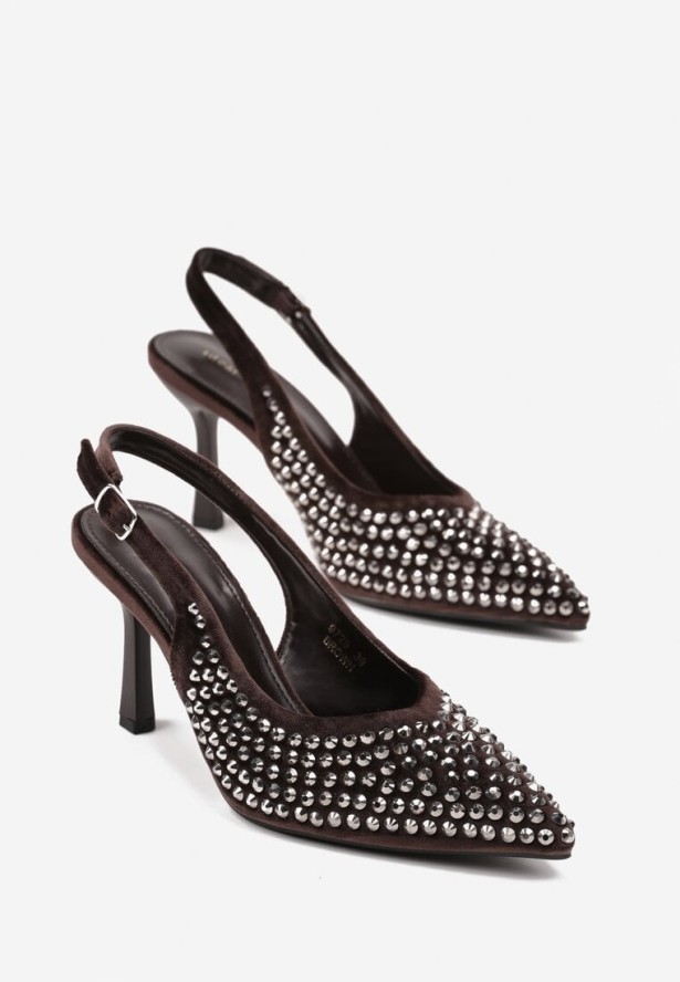 Brązowe Szpilki Bez Pięty z Cyrkoniami Elorenne