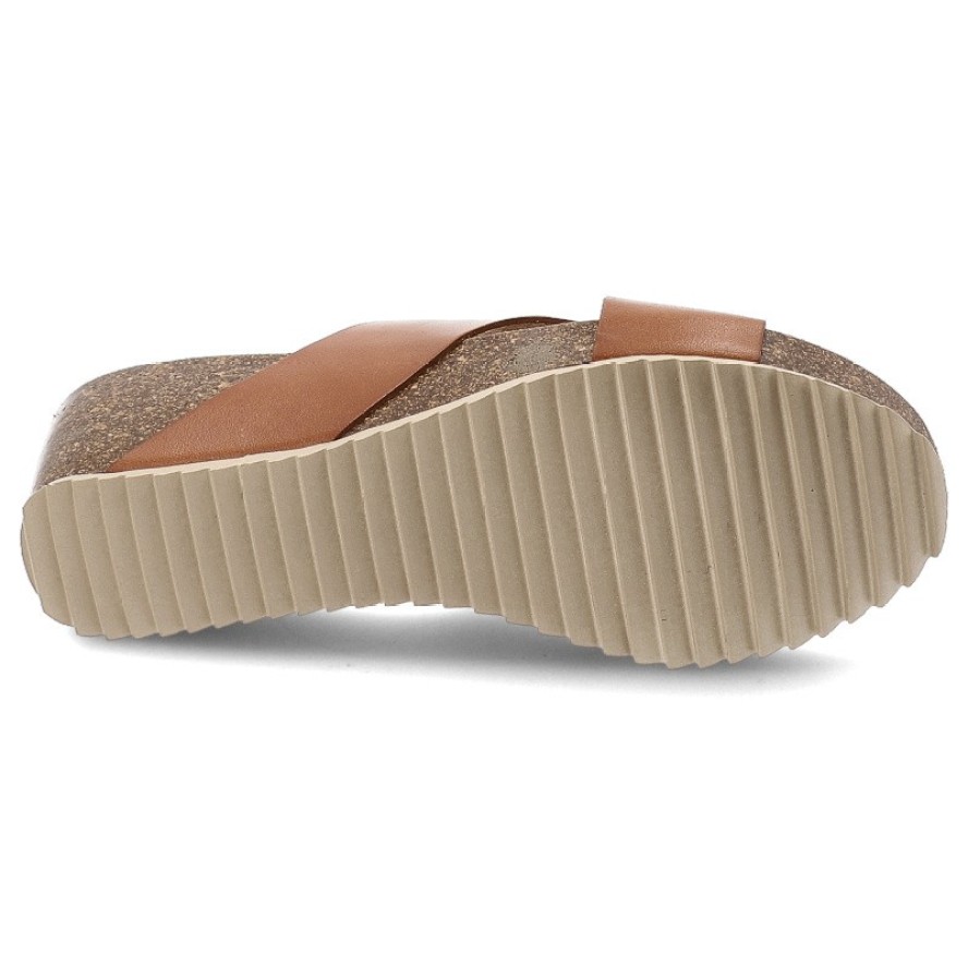 Brązowe Klapki Hee Stylowe Obuwie Damskie Na Koturnie