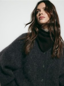 Szal z wełną i kaszmirem - ciemnobrązowy